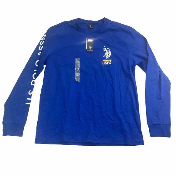 US Polo Assn Mens Large Blue Logo Long Sleeve T Shirt USPA Crew Neck Spellout - Picture 1 of 11